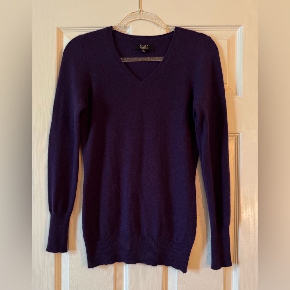 Alex Marie 100% Cashmere Sweater V Neck Long Sleeve Purple Lightweight S